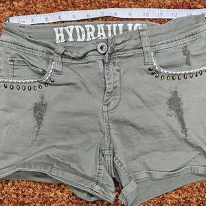 Hydraulic Lowrise Size 6/7 14" Waist Army Green Short Shorts